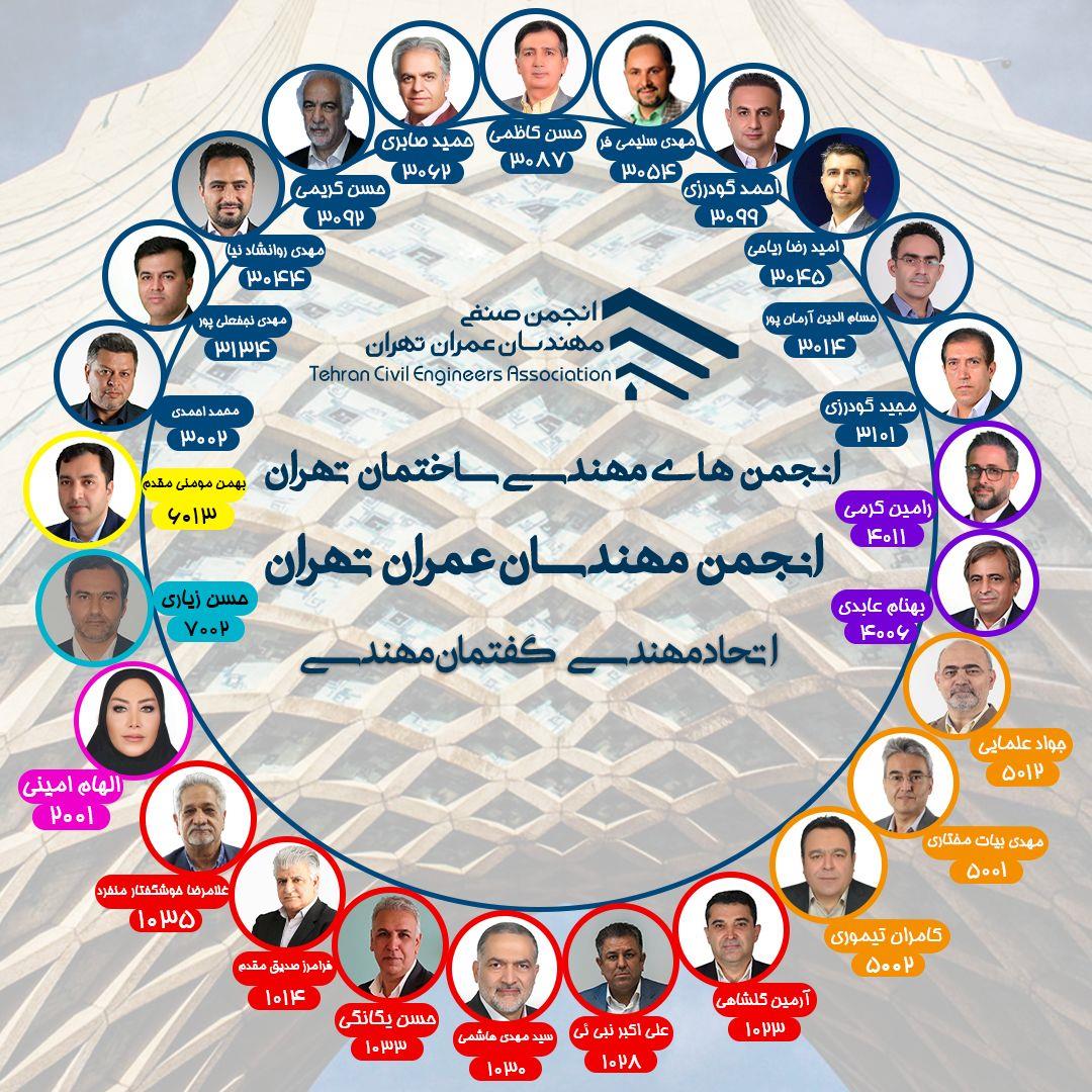  نامزدهای حمایت شده از سوی انجمن مهندسان عمران تهران